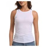 MISIFI Womens Sleeveless Casual Basic Ribbed Fitted Tank Top White XL