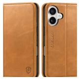SHIELDON Leather Wallet Case for iPhone 17 5G 6.3 2025 | RFID Blocking Credit Card Holder, Magnetic Closure, Kickstand, Folio Design, Shockproof Full Protective Cover - Retro Light Brown