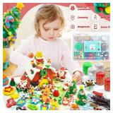 SIMPLIPLAY Christmas Sensory Dough Kit with 6 PCS 18oz Glitter Doughs & Accessories(280+pcs), DIY Christmas Crafts Kids, Stocking Stuffers for Kids, Build a Snowman Kit with Ornaments Creative Gift