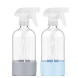 Worldgsb 2 Pack Glass Spray Bottles with Silicone Sleeve, 16 oz Empty Refillable Containers with Adjustable Spray Nozzles, Spray Bottles for Hair, Cleaning Solutions and Plants Blue&Grey
