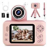 Makolle Upgrade Kids Selfie Camera,Chritmas Birthday Gift for 3-9 Years Old Girls,Portable Toy for 3 4 5 6 7 8 9 Year Children,Toddler 1080HD Digital Video Camcorder Camera with 32G SD Card Pink