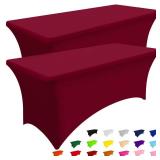 Smiry 2 Pack Spandex Table Cloth 6FT, Elastic Fitted Stretch Tablecloths, Washable and Wrinkle Free Rectangular Patio Table Cover for Outdoor, Wedding, Banquet & Parties (Wine Red, 72Lx30Wx30H Inch)