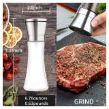 Herda Salt and Pepper Grinder - Refillable 304 Brushed Stainless Steel Shaker - Adjustable Ceramic Sea Salt & Pepper Grinder - Tall Glass Salt- Pepper Mill & Salt Mill (2Pcs)