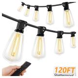 Brightever 120FT LED Outdoor String Lights with Remote, Patio Lights Outdoor Waterproof with 36+2 Shatterproof ST38 LED Bulbs, Dimmable Outside Hanging Light for Porch, Garden, Backyard, Cafe, 2700K