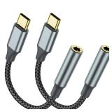 TIPSEAN USB C to 3.5mm Headphone Jack Adapter(2 Pack), USB-C to Aux Audio Dongle Cable for iPhone 17 Pro Max/17 Pro, 16/15 Pro Max, 16/15 Pro, Galaxy S23-S21 Ultra, Pixel, iPad Pro, MacBook (Black)