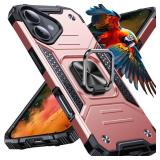 Anqrp Heavy Duty Case for iPhone 16 Case with Enhanced Ring Holder Grip Stand, Military Grade Shockproof Rugged Drop Protective Silicone Hard Slim iPhone 16 Phone Case Cover for Women Men,Pink Gold