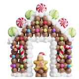 440 Pcs Christmas Gingerbread House Balloon Kit, Brown White Balloon Arch Garland with Lollipops, Candy Canes, Gingerbread Man for Merry XMAS Holiday New Year Winter Party Decorations