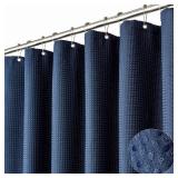 Dynamene Extra Long Shower Curtain,84 Inch Long Waffle Weave Weighted Thick Cloth Bathroom Shower Curtain, Neutral Heavy Duty Hotel Bath Curtain Set with 12 Plastic Hooks,72x84,Navy Blue