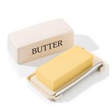 Butter Holder With Lid And Knife,Food Grade Plastic Butter Dish For Countertop,Large Butter Storage Container With Cover,White