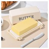 Butter Holder With Lid And Knife,Food Grade Plastic Butter Dish For Countertop,Large Butter Storage Container With Cover,White