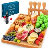 Easoger Cheese Board and Knife Set - Extra Large Charcuterie Boards with Magnetic Knife Holder, Cheese Platter Gift for Christmas, House Warming, Wedding, Anniversary, Thanksgiving