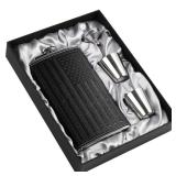 LHD HOME Flask For Men,350ml/12oz Hip Flask, 304 Food Grade Stainless Steel,2 Cups And Funnel Portable Gift Box For Whiskey Rum Groomsman Best Man Usher Wedding-Leather America Flag Black