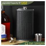 LHD HOME Flask For Men,350ml/12oz Hip Flask, 304 Food Grade Stainless Steel,2 Cups And Funnel Portable Gift Box For Whiskey Rum Groomsman Best Man Usher Wedding-Leather America Flag Black