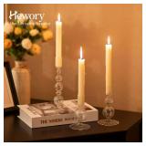 Hewory Glass Candlestick Holders Set: 3PCS Clear Candle Holder Taper Candle Holders Bulk, Crystal Ribbed Candle Sticks Holder Decor for Table Centerpiece Wedding Christmas Thanksgiving Dinner