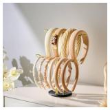 Headband Holder Organizer Two-Tier with Marble Base: Jewelry Display for Women, Hair Accessories Storage Stand Scrunchie Necklace rack for Girls, for Bathroom, Vanity, Dresser, Black and Gold