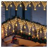 Ramadan Lights Outdoor Decorations 218 LED 13.8ft Star Curtain Fairy Lights with 12 Drops, Clear Wire LED String Light Decor with 8 Modes for Wedding Party Holiday Christmas Home Indoor Outdoor Decor