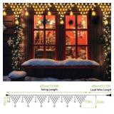 Ramadan Lights Outdoor Decorations 218 LED 13.8ft Star Curtain Fairy Lights with 12 Drops, Clear Wire LED String Light Decor with 8 Modes for Wedding Party Holiday Christmas Home Indoor Outdoor Decor