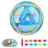 Inflatable Cat Dog Baby Water Mat Toy, [Newly Upgraded, 2 Layers Thickened] Premium Anti-Scratch Leak Proof Mat, with Floating Fish for Indoor Kitten Cats & Kids to Swatting Exercise Hunting (Dolphin)