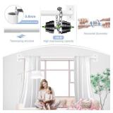 TANGWIN White Wrap Around Curtain Rods 48 to 90 Inch:Blackout Heavy Duty Adjustable Window Curtain Rod for Bedroom Kitchen,Modern Decorative Curved French Metal Single Drapery Rods Easy Install,White