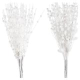 CristBest 24-Pack Christmas Tree Picks Ornaments, Artificial Glitter Berry Stem Glittery Twigs Ornaments for Christmas Tree Decorations, Small Vase, Holiday, Wedding, Party Decorations (White)