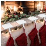 Joyyy Christmas Stocking Holders for Mantle Set of 4 Heavy-Duty Cast Iron Xmas Stocking Hangers Hooks for Mantel with Protective Pad for Fireplace Home Shelf (White)