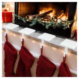 Joyyy Christmas Stocking Holders for Mantle Set of 4 Heavy-Duty Cast Iron Xmas Stocking Hangers Hooks for Mantel with Protective Pad for Fireplace Home Shelf (White)