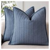 Foindtower Set of 2 Decorative Cotton Waffle Weave Throw Pillow Covers Euro Shams Cushion Covers Accent European Pillowcase for Bed Couch Sofa Bedroom Living Room Home Decor 20x20 Inch Blue