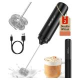 SIMPLETaste Rechargeable Milk Frother Wand Handheld, Dual Coil Whisk Head Drink Mixer, USB-C Electric Whisk with Stainless Steel Whisk for Coffee, Lattes, Cappuccino, Matcha, Hot Chocolate& Creamer