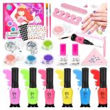 EULRGAUS Kids Nail Polish Set for Girls, Peelable Non Toxic Nail Polish with Nail Powder & DIY Nail Stickers, Water-Based Nail Art Kit, Gift Set and Girls Toys Age 8+