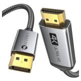 Warrky 4K DisplayPort to HDMI Cable 3.3FT[Metal Case, Nylon Cable] One-Way Transmission DP 1.2 Computer to HDMI 1.4 Screen Compatible for Dell, HP, Samsung, PC, Laptop, Projector, TV Passive