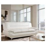 Modern White Faux Leather Sofa with Chrome Feet- Retail $628.00