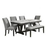 Faux Marble Top Trestle Dining Table