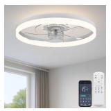 20" Ceiling Fan with Light, Upgraded Low Profile Fan, Flush Mount Ceiling Fan, 6 Speeds, Dimmable LED, App & Remote Control, Quiet DC Motor, for Bedroom, Living Room, F115 White