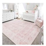 LIMON HOME 9x12 Washable Area Rugs for Living Room Big Girls Bedroom Clearance Blush Pink Incredibly Soft Faux Wool Neutral Boho Floral Extra Large Area Rug for Nursery,9 by 12