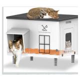 Indestructible Heated Cat House for Outside, Large Heated Outdoor Cat House 100% Weatherproof with Escape Door, Outdoor Cat Shelter for Multiple Cats Feral Stray Kitty. 21.7\"x17\"x17.5