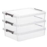 Citylife 3 PCS Plastic Storage Bins with Latching Lids Portable Project Case Clear File Box Stackable Storage Containers for Organizing A4 Paper, Photo, Document, Scrapbook