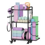 Multi-Functional Home Gym Storage Rack - Yoga Mat Storage Rack, Dumbbell Weight Rack & Workout Equipment Storage with Heavy-Duty Steel Construction for Gym Fitness Organizer (Black)