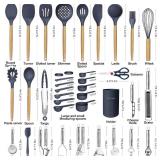 Cooking Utensils Set- 35 PCs Kitchen Utensils with Grater,Tongs, Spoon Spatula &Turner Made of Heat Resistant Food Grade Silicone and Wooden Handles Kitchen Gadgets Tools Set for Cookware