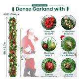 Christmas Garland with Lights, 9FT Prelit Christmas Garland Battery Operated Christmas Wreath with Pine Cones, Red Berries, Artificial Xmas Garland for Mantle, Fireplace, Stairs, Outdoor Decorations