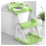 Potty Training Seat, Upgrade 2 in 1 Potty Training Toilet for Toddler, Toddler Toilet Seat for Boys Girls with Support Bar, Anti-Slip Pad and Step Stool (Green)