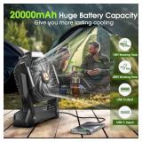Portable Rechargeable Fan, 20000mAh Cordless Battery Powered Camping Tent Fans with SOS & LED Lantern, Small USB C Operated Outdoor Ventilador for Travel Camp Fishing Bedroom Power Outage Emergency