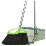 Soft Bristles Green Angle Broom and Dustpan Set, Long Handle Household Indoor Broom with Dustpan Combo Set for Room Kitchen Lobby Office Hardwood Floor Sweeping Floor Cleaning