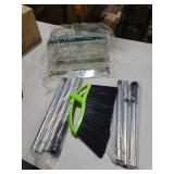 Soft Bristles Green Angle Broom and Dustpan Set, Long Handle Household Indoor Broom with Dustpan Combo Set for Room Kitchen Lobby Office Hardwood Floor Sweeping Floor Cleaning