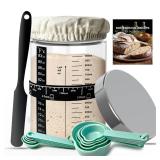 Kmiyivi Sourdough Starter Jar Glass, 35oz Wide Mouth, Glass Jar for Sourdough Starter Kit Beginners, Sourdough Bread Starter Kit, Sourdough Discard jar with Lid, Recipe, Cover, Spoon