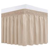 Biscaynebay Wrap Around Bed Skirts for King & Cal King Beds 17\" Long Drop, Sand Adjustable Elastic Dust Ruffles Easy Fit Wrinkle Resistant Silky Luxurious Fabric Machine Washable