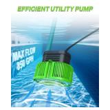 Pool Cover Pump above Ground - Submersible Water Sump Pump Swimming Water Removal Pumps, with Drainage Hose & 25 Feet Extra Long Power Cord, 850 GPH inGround, 3 Adapters