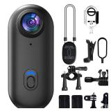 4K Mini Body Camera, 64GB Action Snap Cam, POV Snapcam, Thumb Size Hands Free Recording Body Worn Wearable Camera, Premium Portable Camcorder Mount Anywhere for Work, Travel, Pet Walks (Black)