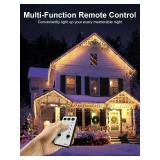 ROSCOO 32.8FT Icicle Lights, Christmas Outdoor with 400LED 75 Drops, IP65 Waterproof Eaves Lights, 8 Modes, for Christmas Eaves Garden Room Decoration Warm White
