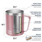 WETOWETO Coffee Mug with Handle, 14oz Insulated Stainless Steel Coffee Travel Mug, Double Wall Vacuum Reusable Coffee Cup with Lid, Powder Coated Rose Gold