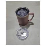 WETOWETO Coffee Mug with Handle, 14oz Insulated Stainless Steel Coffee Travel Mug, Double Wall Vacuum Reusable Coffee Cup with Lid, Powder Coated Rose Gold